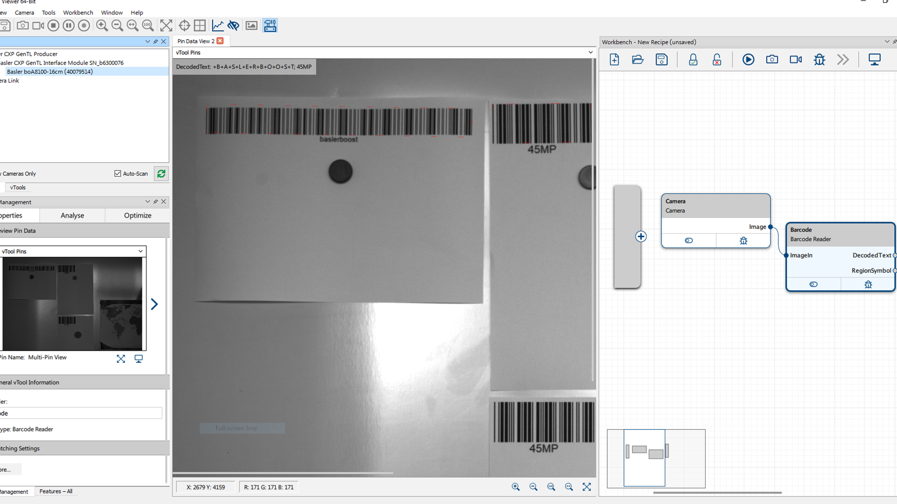 Reading Small Data Matrix and Barcodes on Large Areas