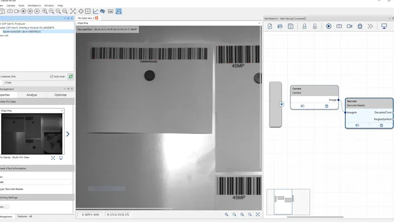 Reading Small Data Matrix and Barcodes on Large Areas