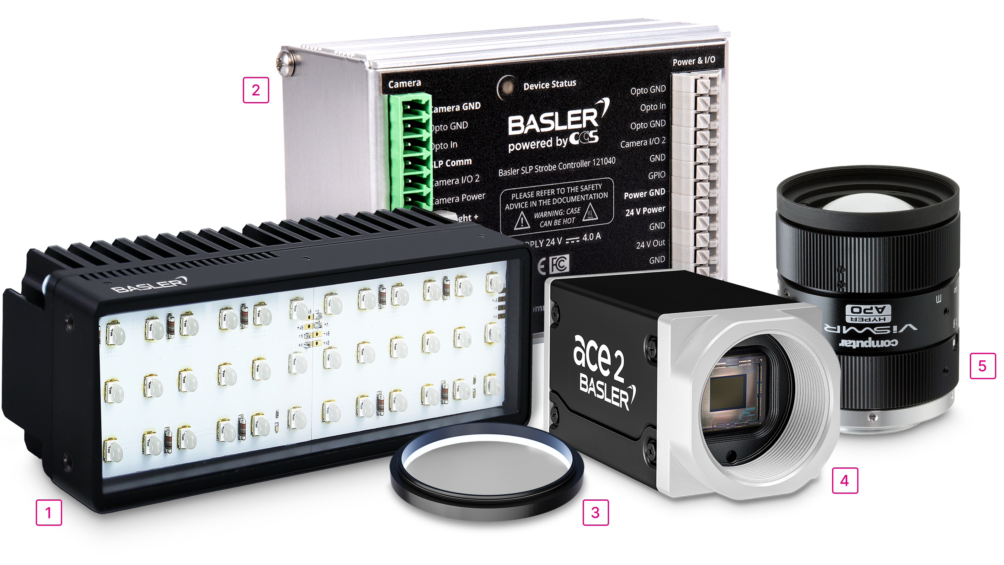  SWIR视觉系统模块：Basler ace 2 X visSWIR相机、匹配的镜头、光源和滤光片