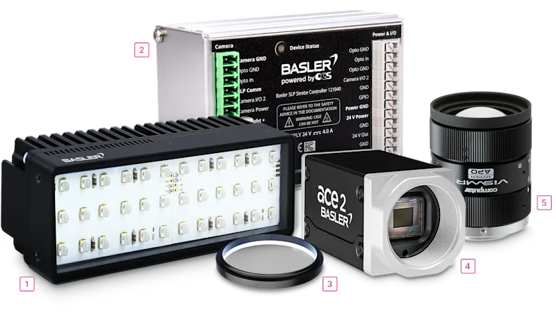SWIR视觉系统模块:Basler ace 2 X visSWIR相机、匹配的镜头、光源和滤光片