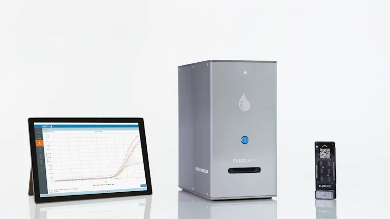 这个可在一小时内完成COVID新冠检测的Fluxergy检测平台基于三个核心要素:一次性使用的Fluxergy Card检测卡、Fluxergy Analyzer分析仪和Fluxergy Works用户界面。