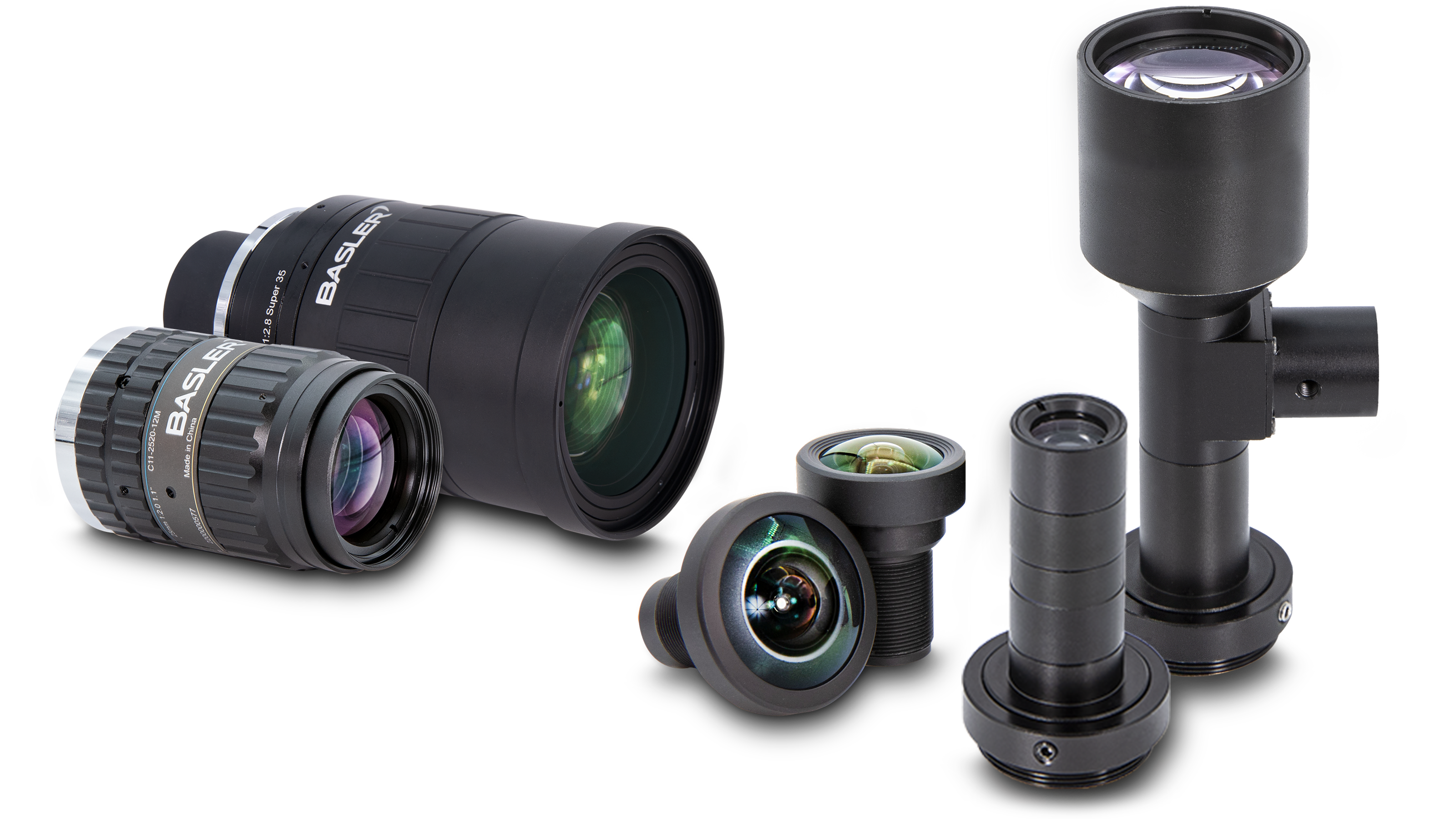 Basler选择丰富的机器视觉镜头产品线中提供的固定焦距镜头和远心镜头